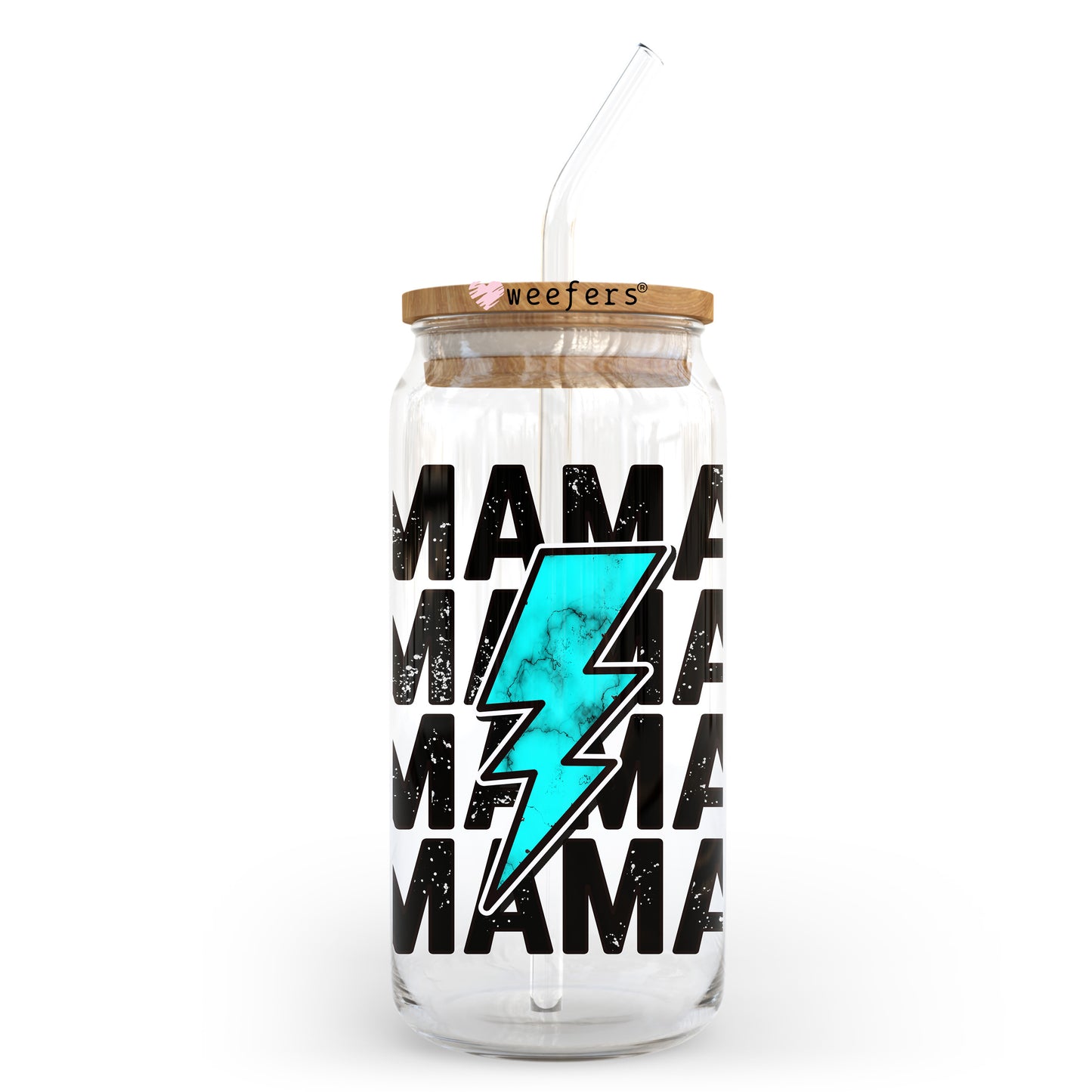 Mama Teal Lightening Bolt 20oz Libbey Glass Can, 34oz Hip Sip, 40oz Tumbler UV DTF or Sublimation Decal Transfer - Weefers