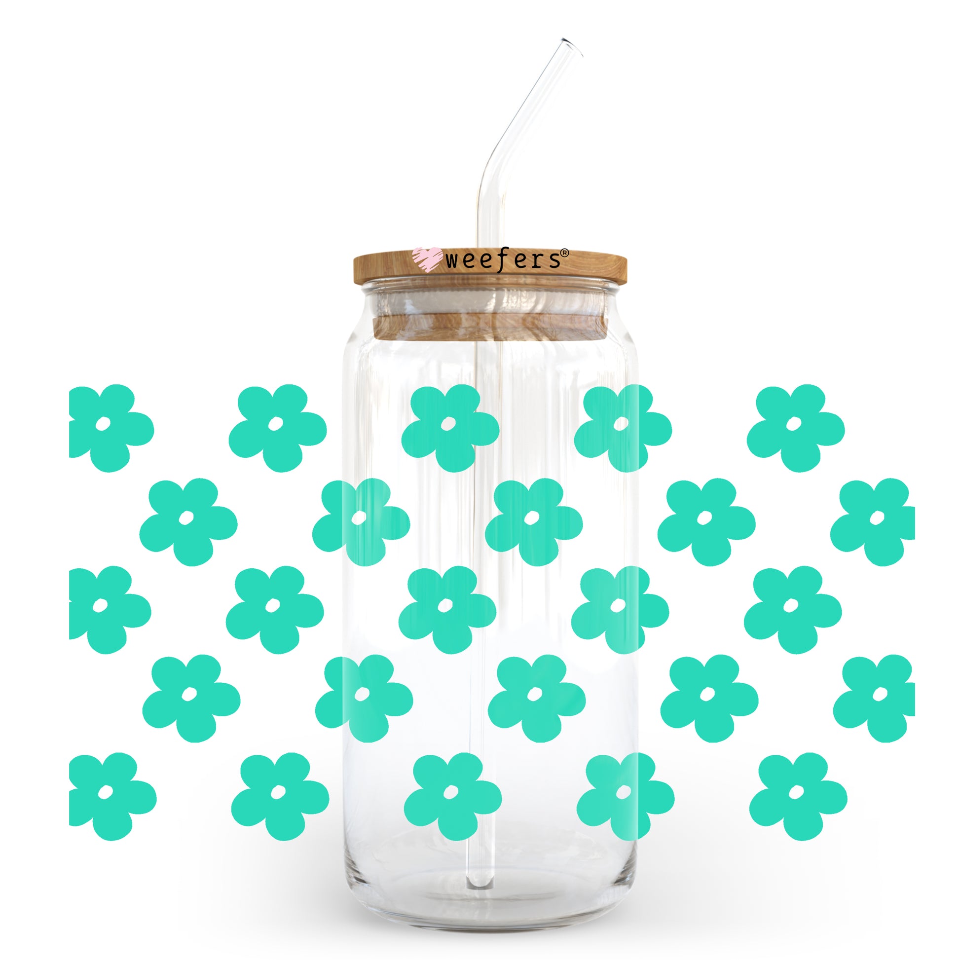 Teal Retro Flowers 20oz Libbey Glass Can, 34oz Hip Sip, 40oz Tumbler UV DTF or Sublimation Decal Transfer - Weefers