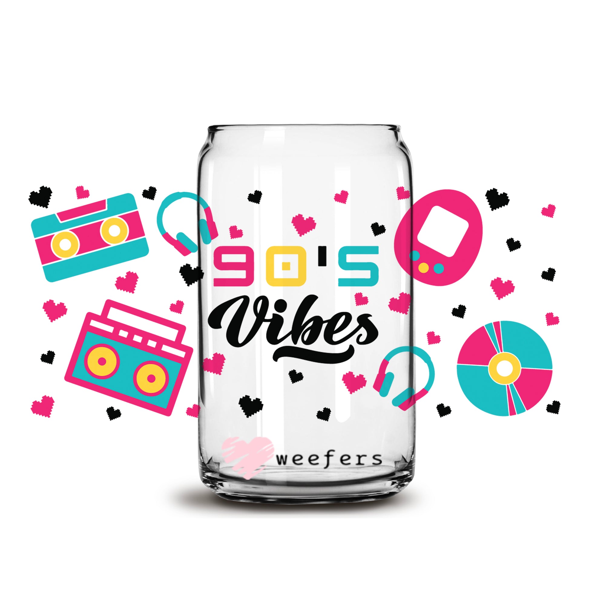 90's Vibes 16oz Libbey Glass Can UV DTF or Sublimation Cup Wrap - Decal Transfer - Weefers