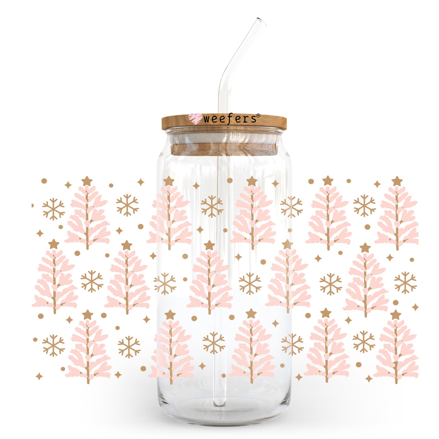 Christmas Blush Doodle Trees 20oz Libbey Glass Can, 34oz Hip Sip, 40oz Tumbler UV DTF or Sublimation Decal Transfer - Weefers