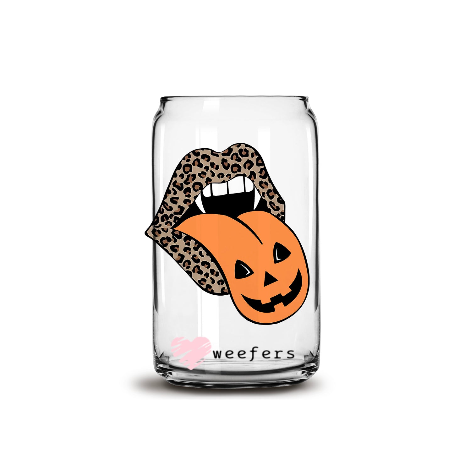 Leopard Pumpkin Lips Halloween 16oz Libbey Glass Can UV DTF or Sublimation Wrap - Decal - Weefers