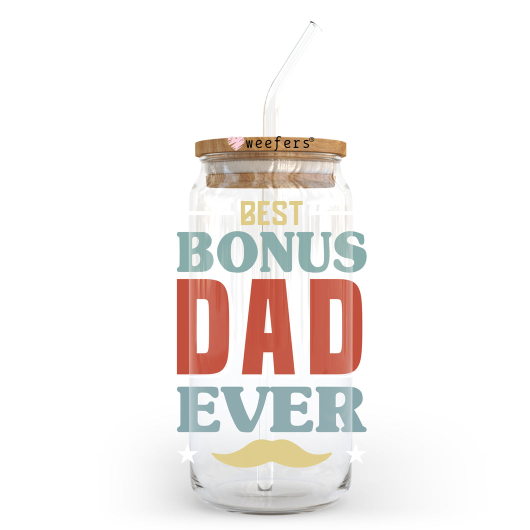 Best Bonus Dad Ever 20oz Libbey Glass Can, 34oz Hip Sip, 40oz Tumbler UVDTF or Sublimation Decal Transfer