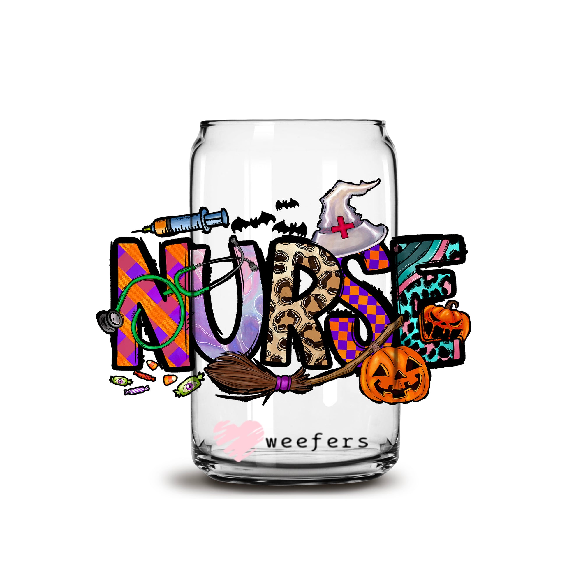 Nurse Halloween 16oz Libbey Glass Can UV DTF or Sublimation Wrap - Decal - Weefers