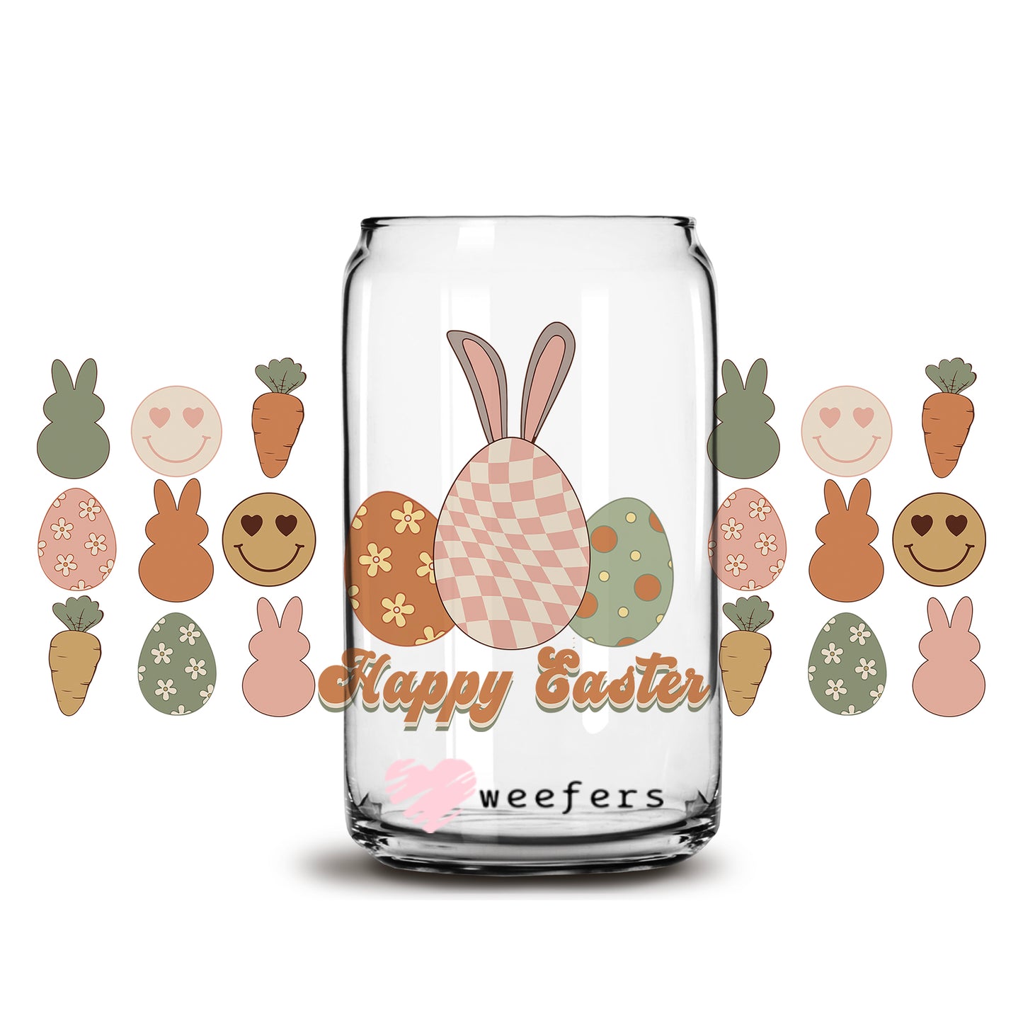 Plaid Happy Easter 16oz Libbey Glass Can UV DTF or Sublimation Cup Wrap - Decal Transfer - Weefers