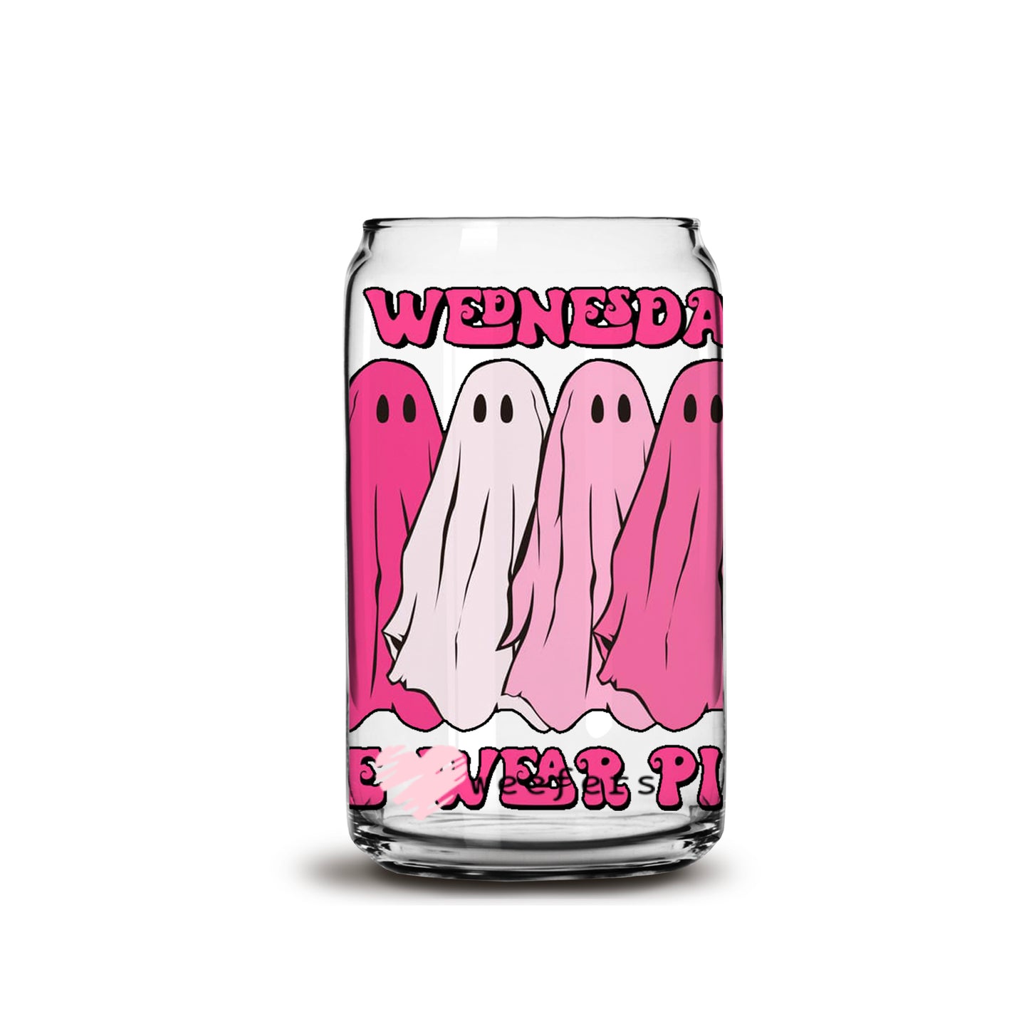 On Wednesday We Wear Pink Halloween 16oz Libbey Glass Can UV DTF or Sublimation Wrap - Decal - Weefers