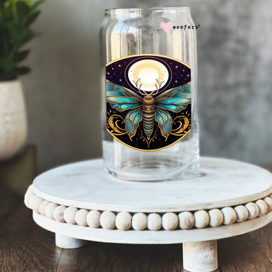 Teal Moth 16oz Libbey Glass Can UV DTF or Sublimation Cup Wrap - Decal Transfer Weefers
