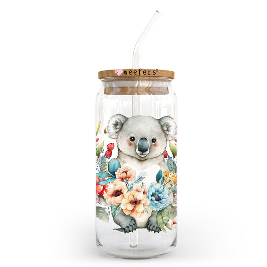 Koala Bear Floral 20oz Libbey Glass Can UV DTF or Sublimation Wrap - Decal Weefers