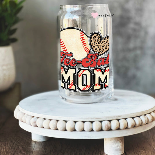 Tee Ball Mom Baseball 16oz Libbey Glass Can UV DTF or Sublimation Cup Wrap - Decal Transfer - Weefers