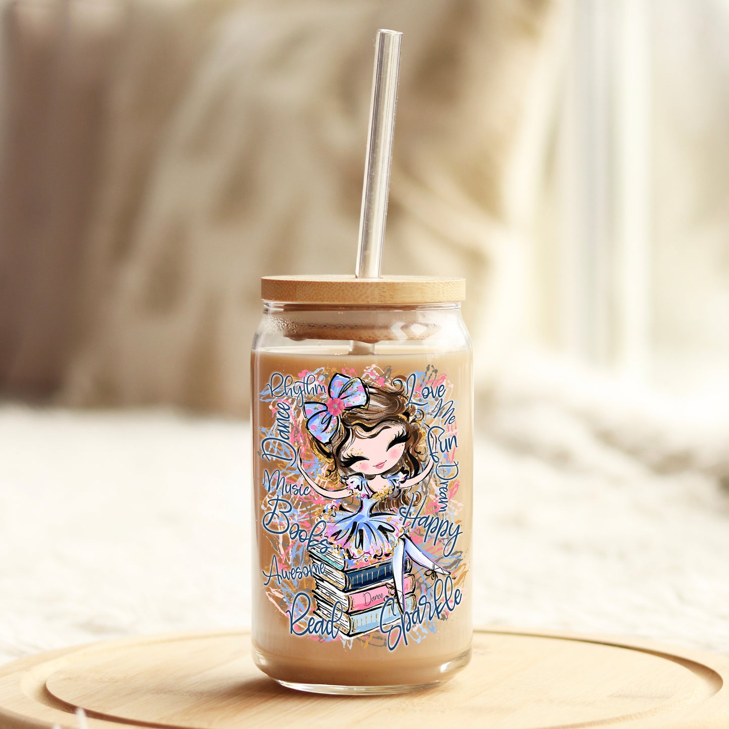 Ballerina Book Lover 16oz Libbey Glass Can UV DTF or Sublimation Cup Wrap - Decal Transfer - Weefers