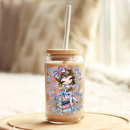 Ballerina Book Lover 16oz Libbey Glass Can UV DTF or Sublimation Cup Wrap - Decal Transfer - Weefers