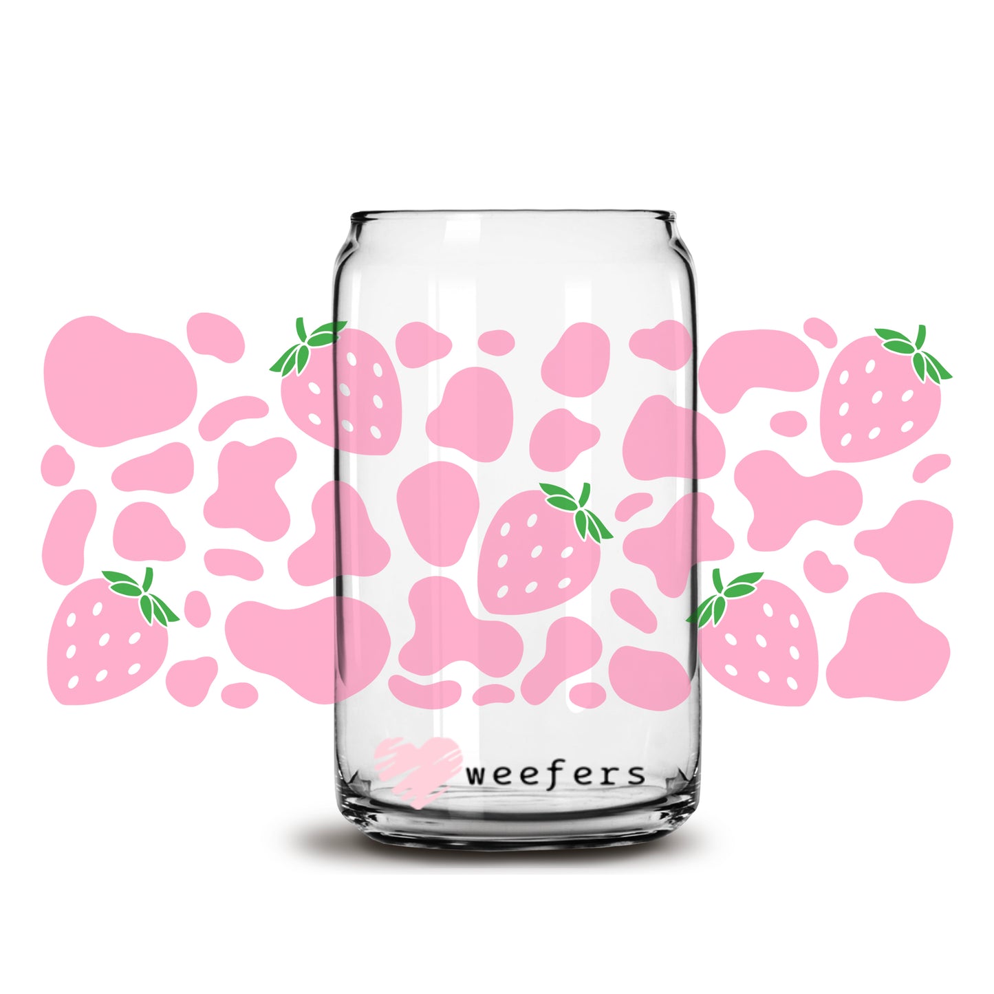 Pink Strawberry Cow Print Libbey Glass Can Wrap UV DTF Sublimation Transfers - Weefers