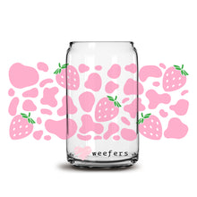 Load image into Gallery viewer, Pink Strawberry Cow Print Libbey Glass Can Wrap UV-DTF Sublimation Transfers
