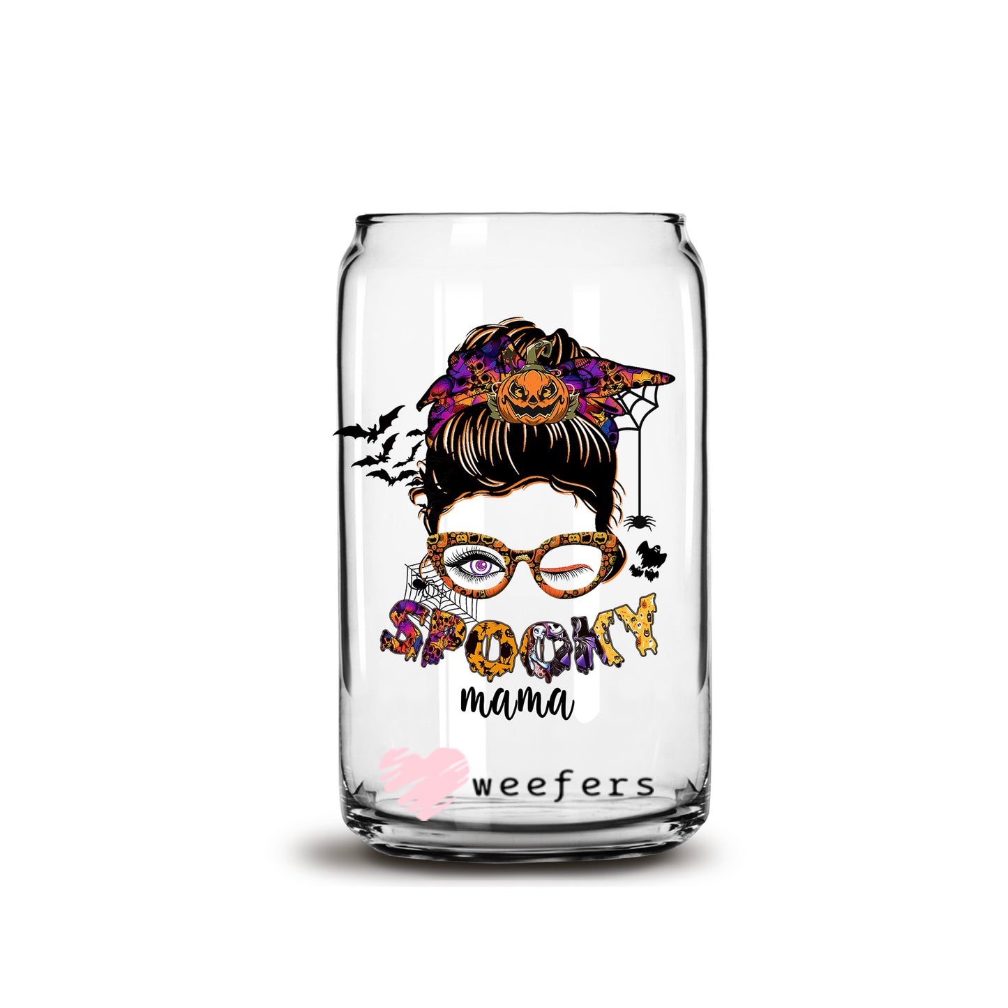 Spooky Mama Halloween 16oz Libbey Glass Can UV DTF or Sublimation Wrap - Decal - Weefers