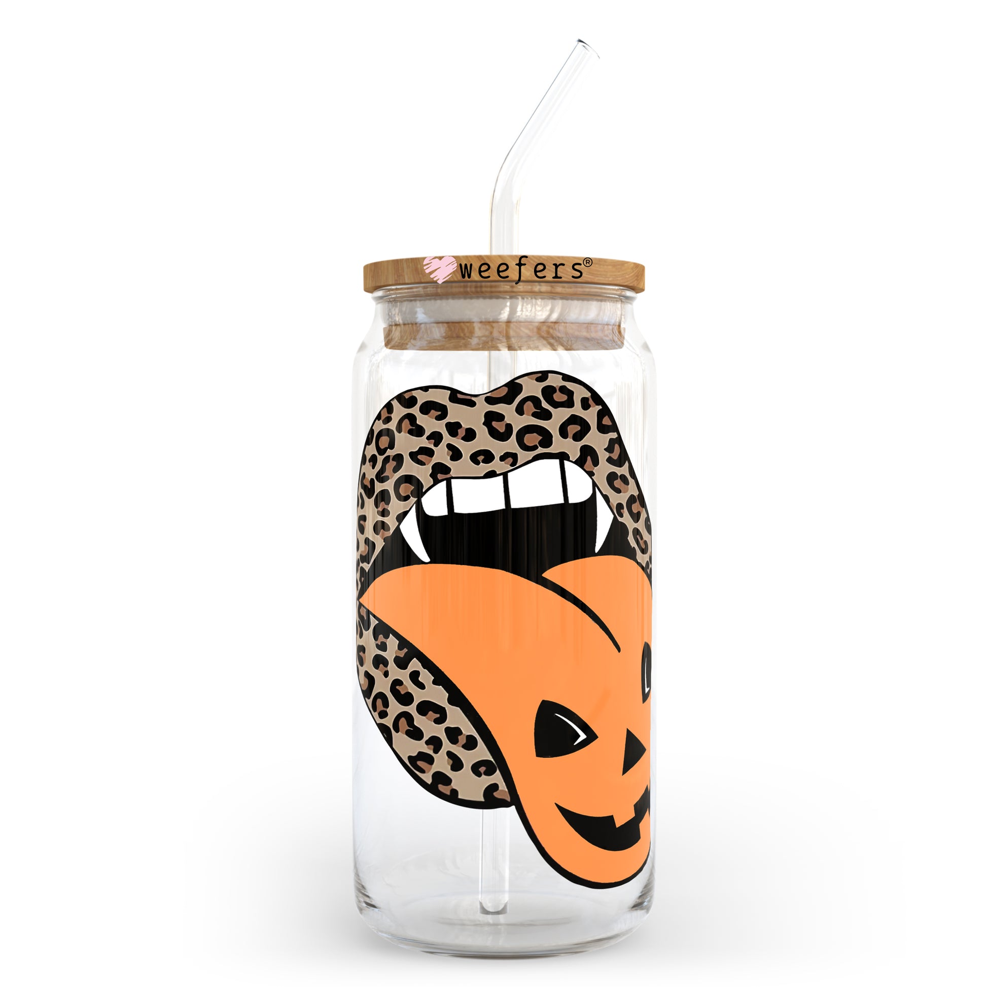 Leopard Pumpkin Lips Halloween 20oz Libbey Glass Can, 34oz Hip Sip, 40oz Tumbler UV DTF or Sublimation Decal Transfer - Weefers