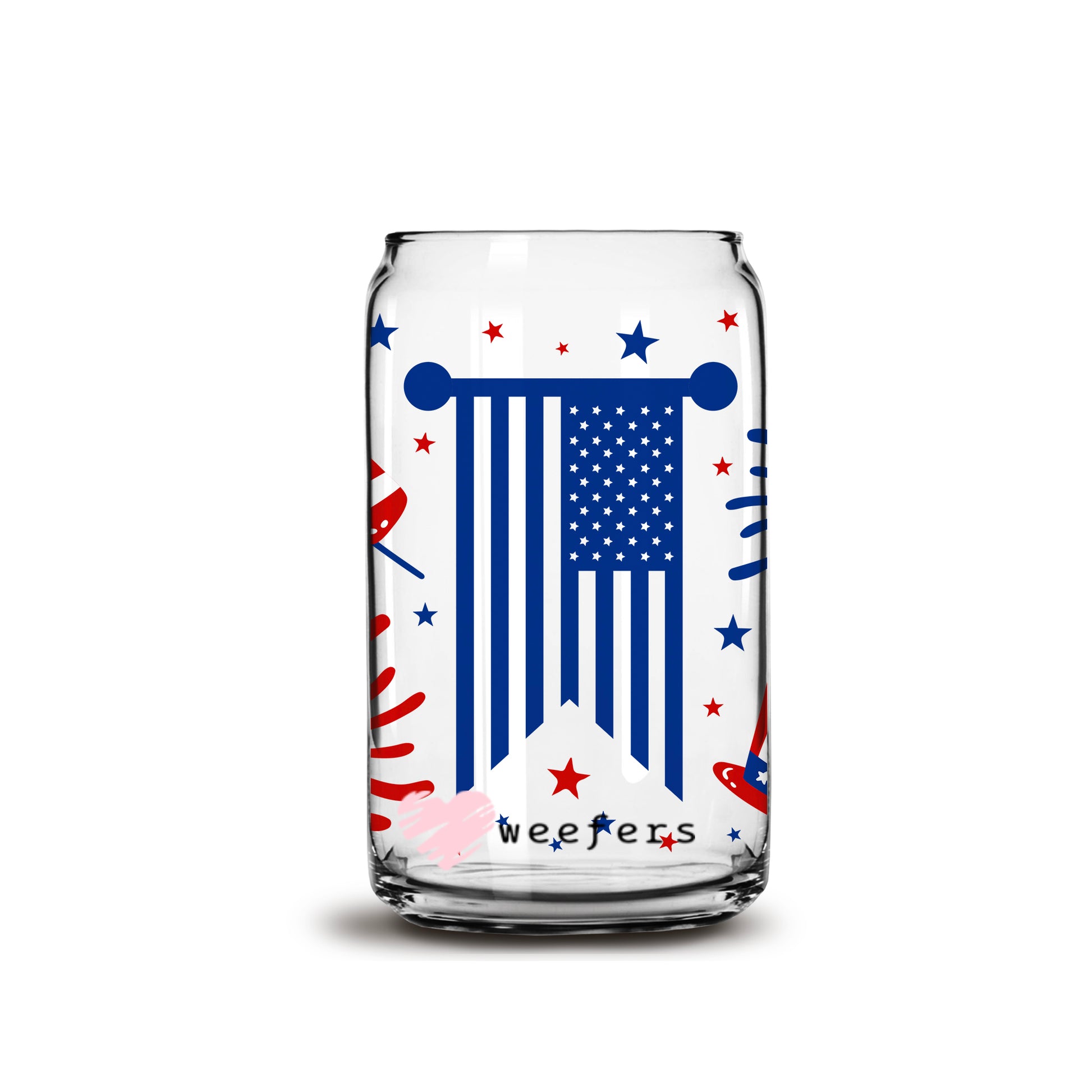 4th of July USA Flags 16oz Libbey Glass Can UV DTF or Sublimation Wrap - Decal - Weefers