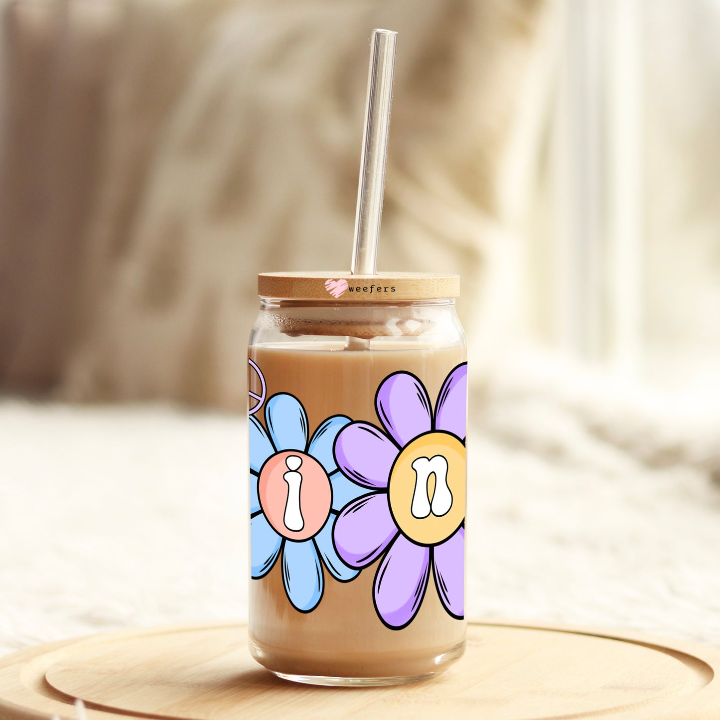 Flower Mini 16oz Libbey Glass Can UV DTF or Sublimation Cup Wrap - Decal Transfer - Weefers