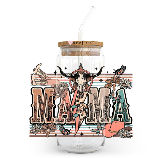 Mama Aztec Cow Skull 20oz Libbey Glass Can UV DTF or Sublimation Wrap - Decal Transfer - Weefers