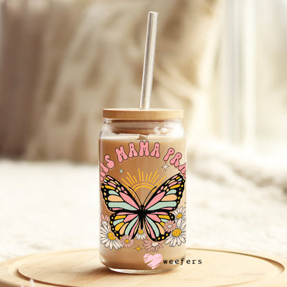 This Mama Prays Butterfly 16oz Libbey Glass Can UV DTF or Sublimation Wrap - Decal - Weefers