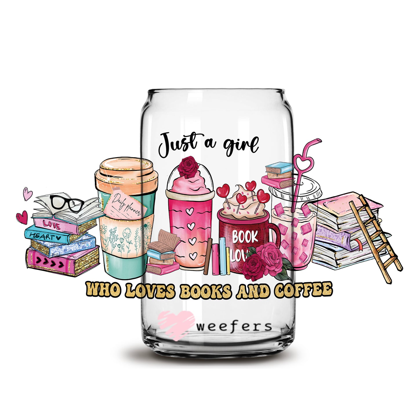 Pink Just a Girl Who Loves Christmas 16oz Libbey Glass Can UV DTF or Sublimation Cup Wrap - Decal Transfer - Weefers