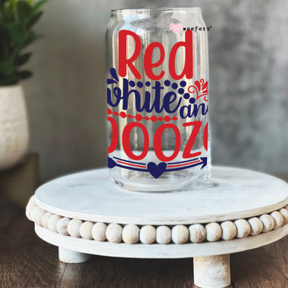 Red White and Boozie 16oz Libbey Glass Can UV DTF or Sublimation Wrap - Decal - Weefers