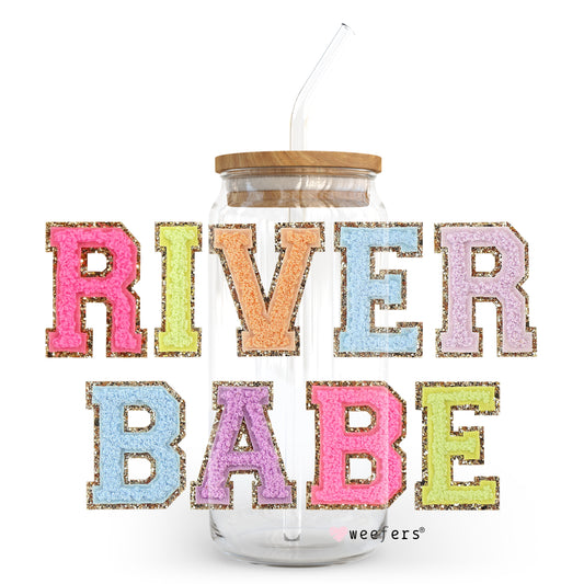 Faux Chenille River Babe 20oz Libbey Glass Can, 34oz Hip Sip, 40oz Tumbler UV DTF or Sublimation Decal Transfer Weefers