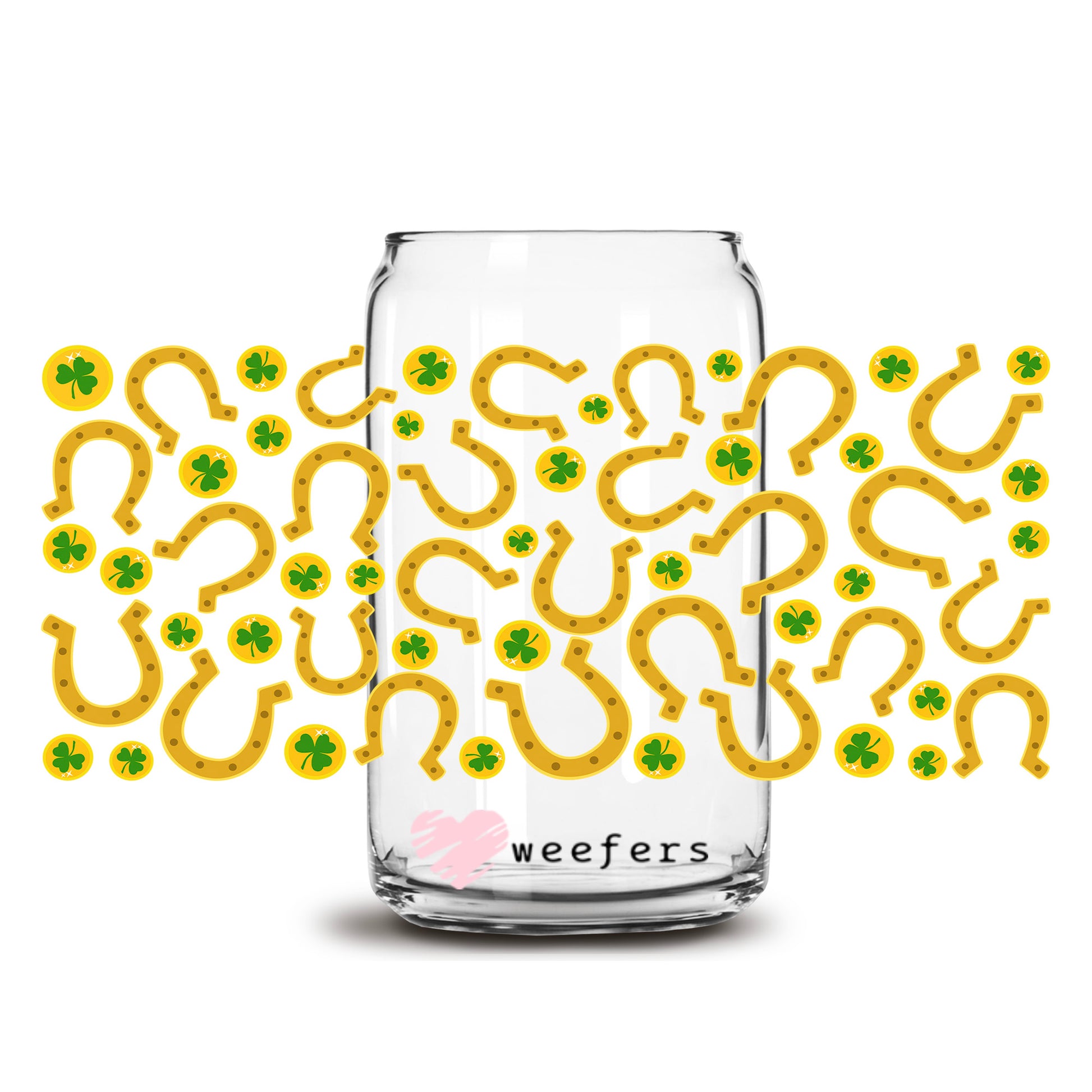 Lucky Horseshoe St. Patrick's Day Print 16oz Libbey Glass Can UV DTF or Sublimation Cup Wrap - Decal Transfer - Weefers