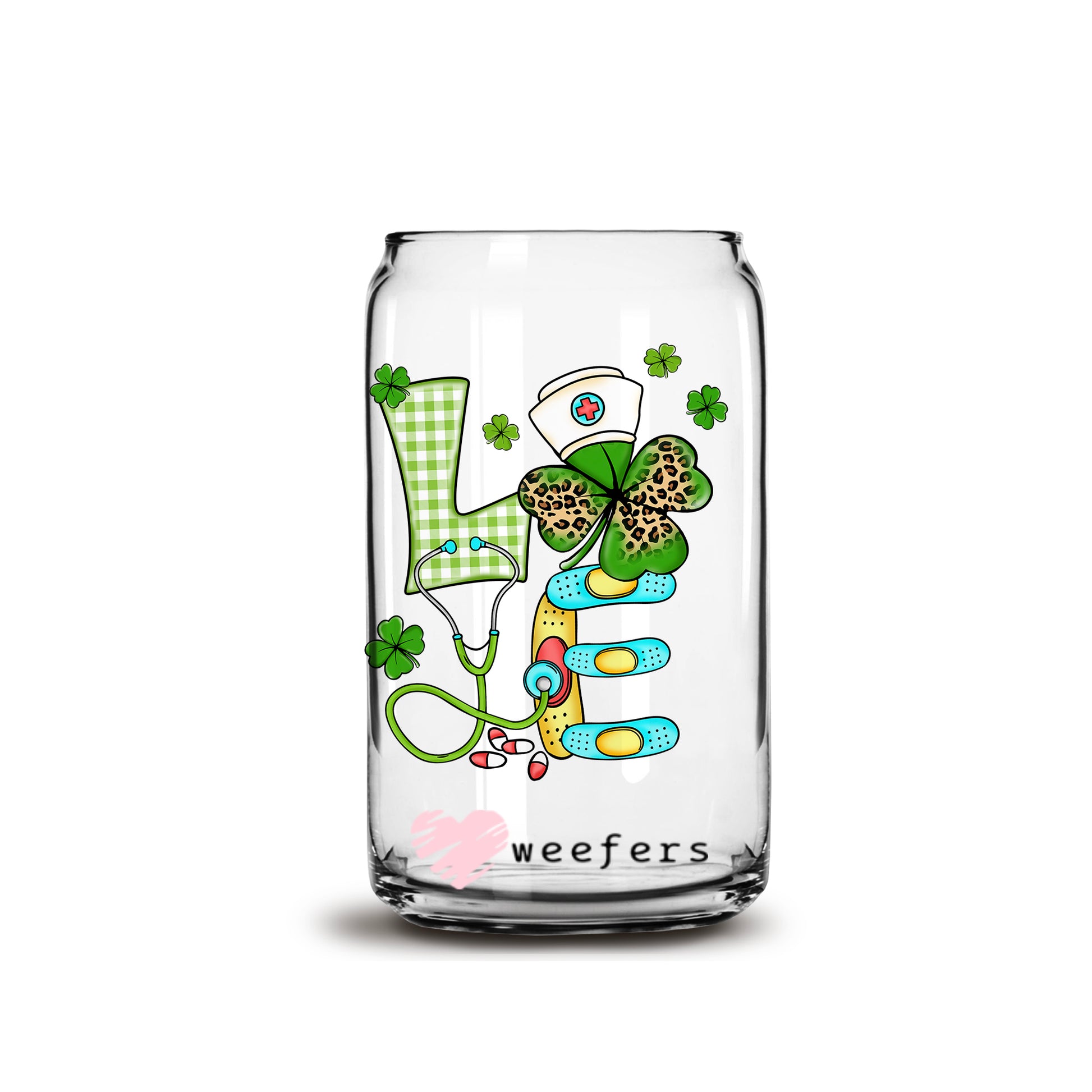 St Patrick's Day Love 16oz Libbey Glass Can UV DTF or Sublimation Cup Wrap - Decal Transfer - Weefers