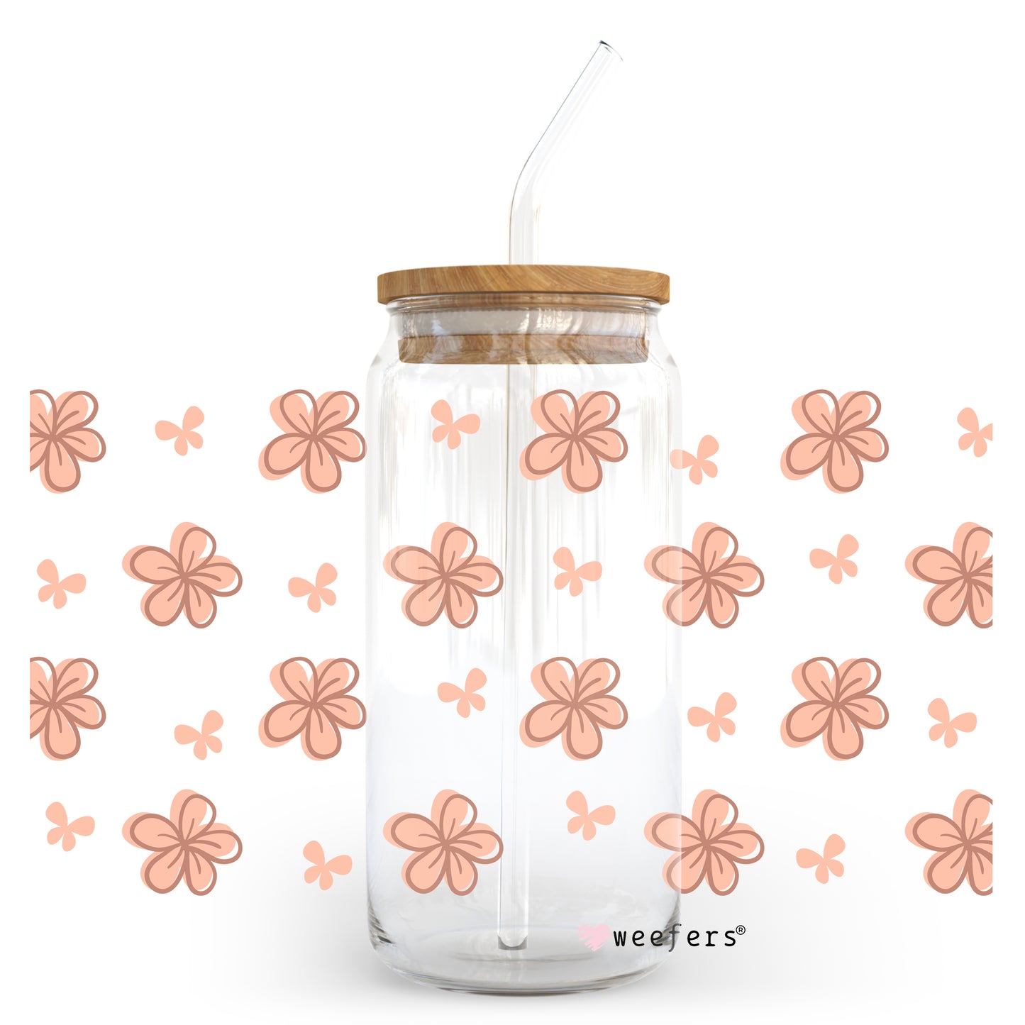 Boho floral flowers 20oz Libbey Glass Can, 34oz Hip Sip, 40oz Tumbler UV DTF or Sublimation Decal Transfer - Weefers