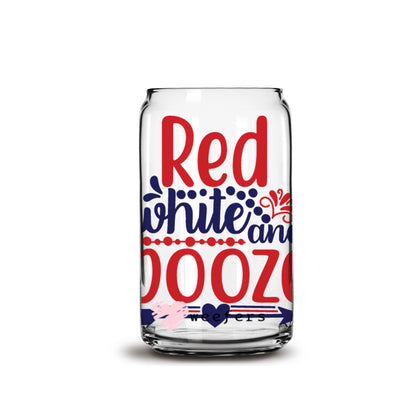 Red White and Boozie 16oz Libbey Glass Can UV DTF or Sublimation Wrap - Decal - Weefers