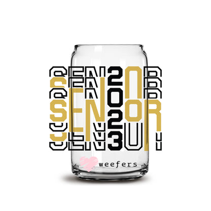 Senior 2023 Gold 16oz Libbey Glass Can UV DTF or Sublimation Wrap - Decal - Weefers