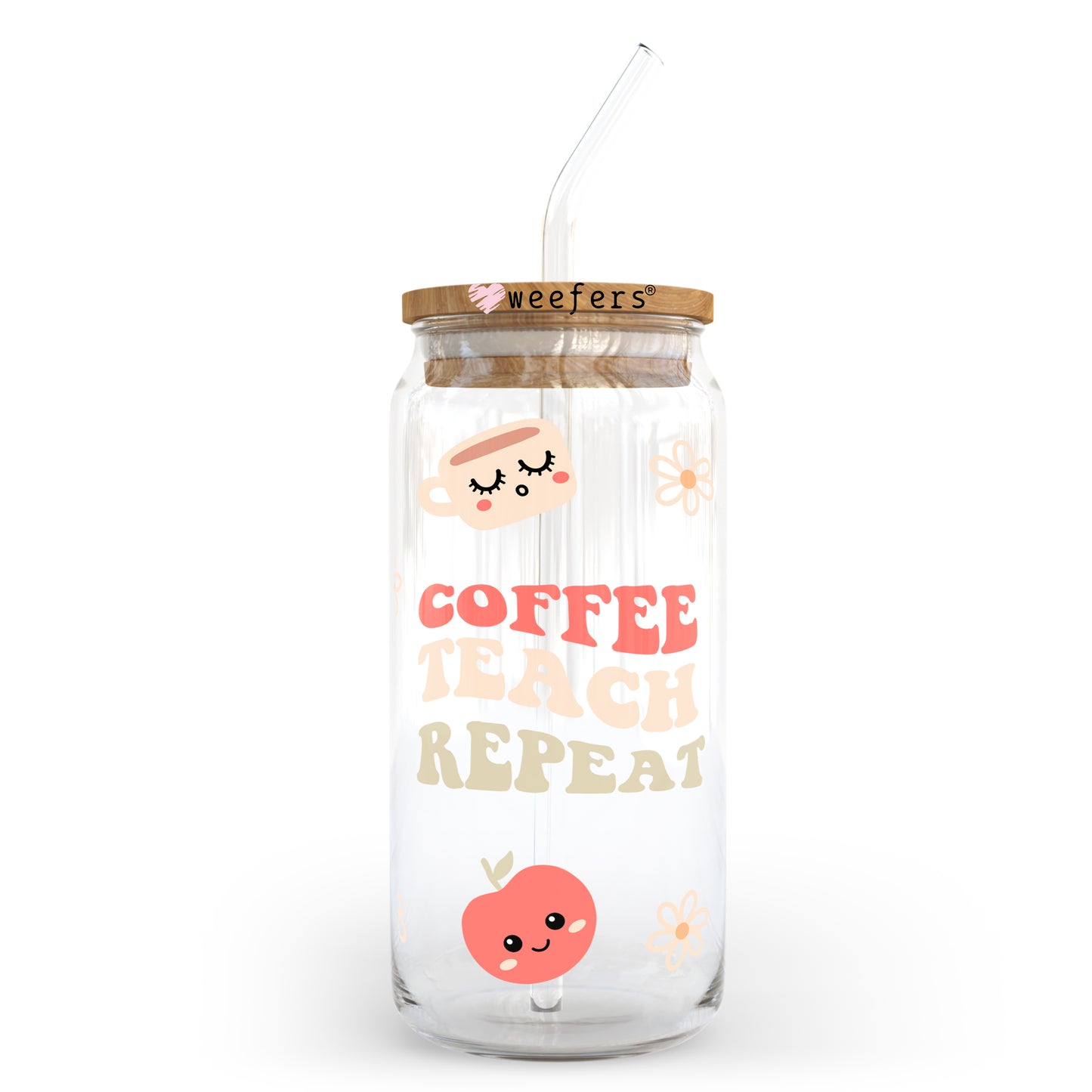 Kawaii Coffee Teach Repeat 20oz Libbey Glass Can, 34oz Hip Sip, 40oz Tumbler UV DTF or Sublimation Decal Transfer - Weefers