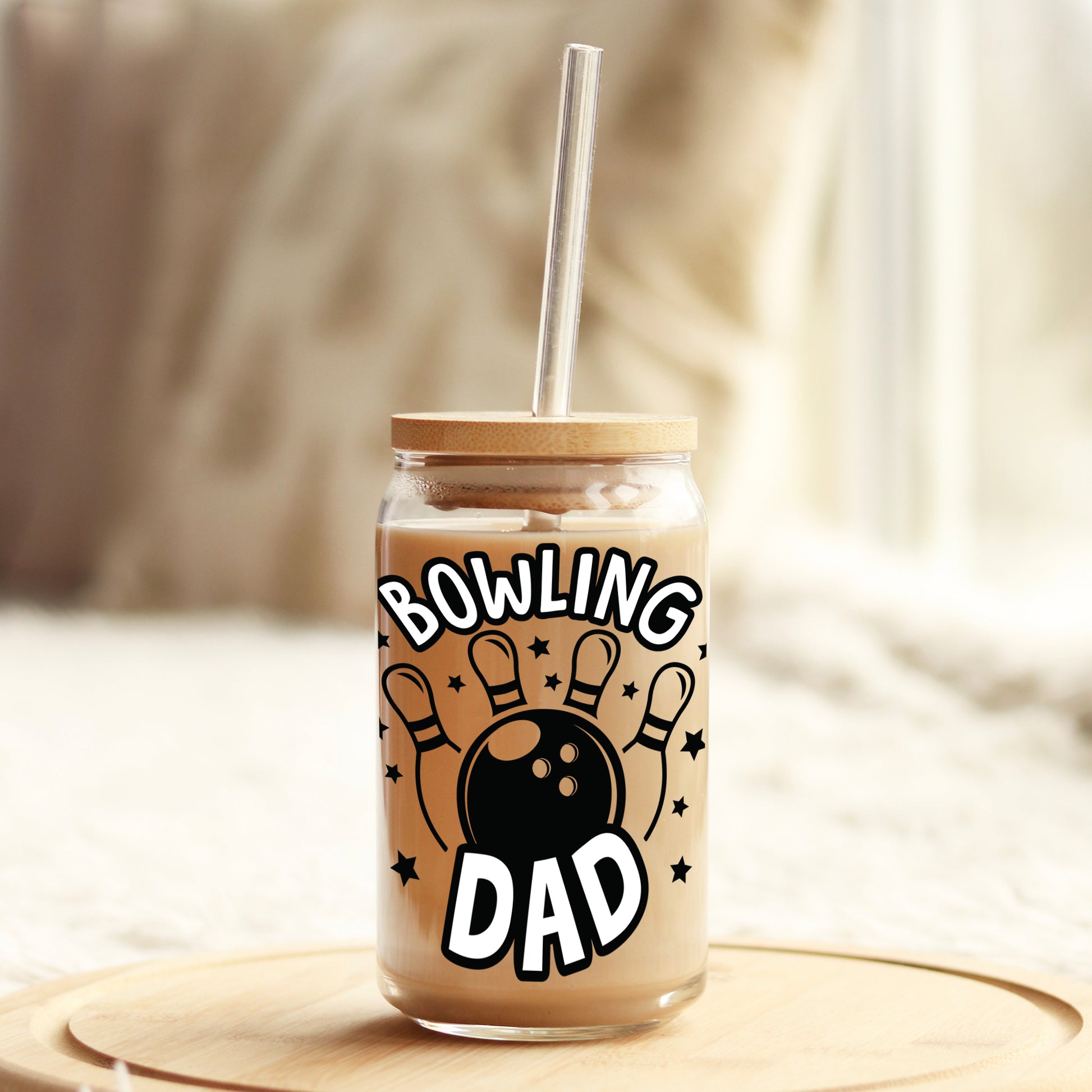 Bowling Dad 16oz Libbey Glass Can UV DTF or Sublimation Cup Wrap - Decal Transfer - Weefers