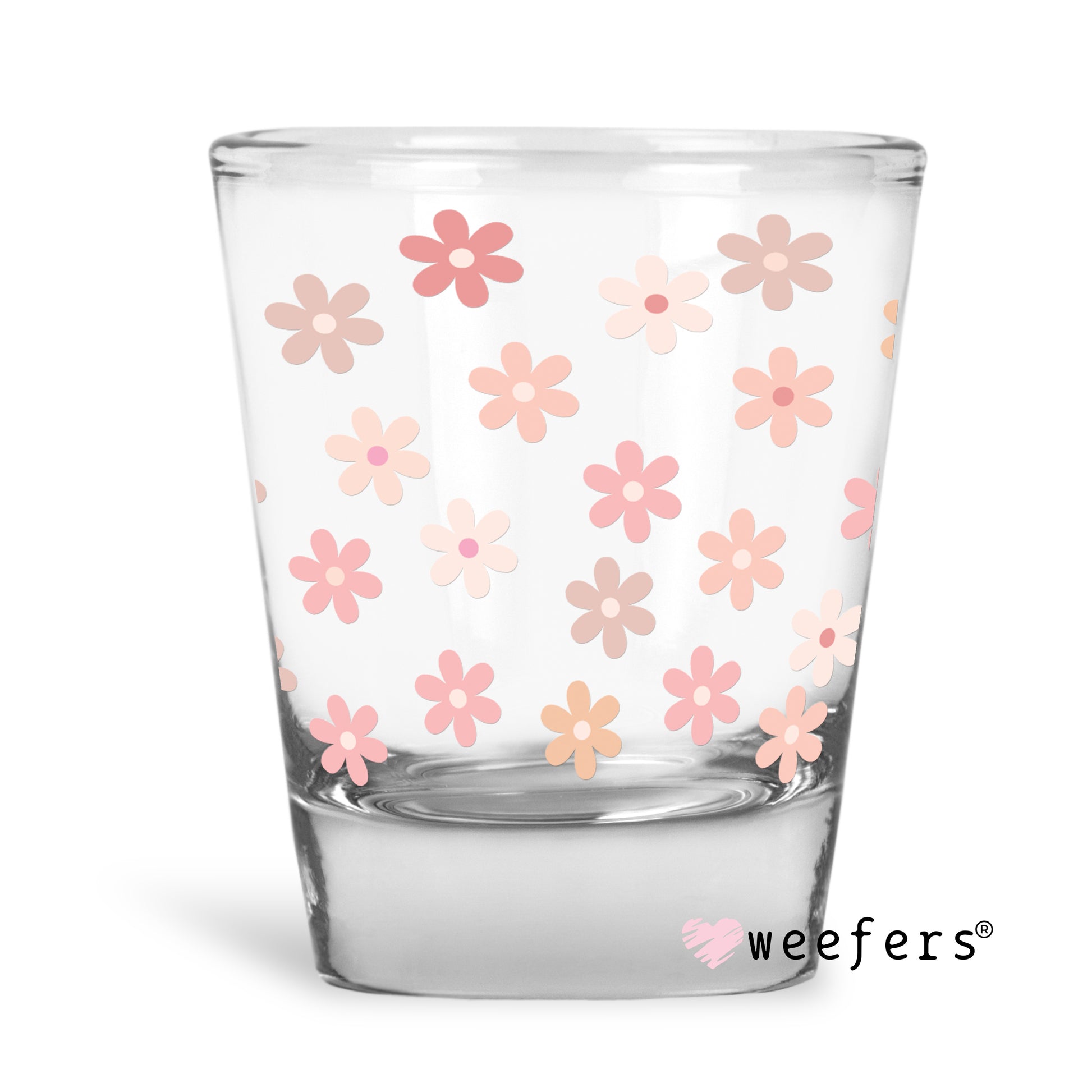 Small Retro Pink Daisies Shot Glass Short UV DTF or Sublimation Wrap - Decal - Weefers