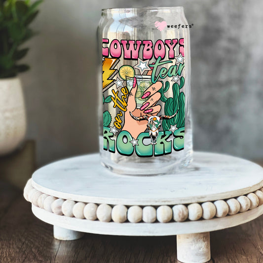 Cowboy Tears on the Rocks 16oz Libbey Glass Can UV DTF or Sublimation Cup Wrap - Decal Transfer Weefers