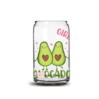 Just a Girl Who Loves Avocado 16oz Libbey Glass Can UV DTF or Sublimation Wrap - Decal - Weefers