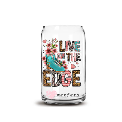 Live on the Edge Ice Skates 16oz Libbey Glass Can UV DTF or Sublimation Cup Wrap - Decal - Weefers