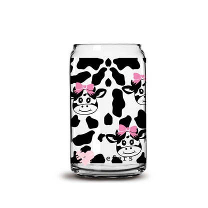 Cute Pink Black Cow Print 16oz Libbey Glass Can UV DTF or Sublimation Wrap - Decal - Weefers