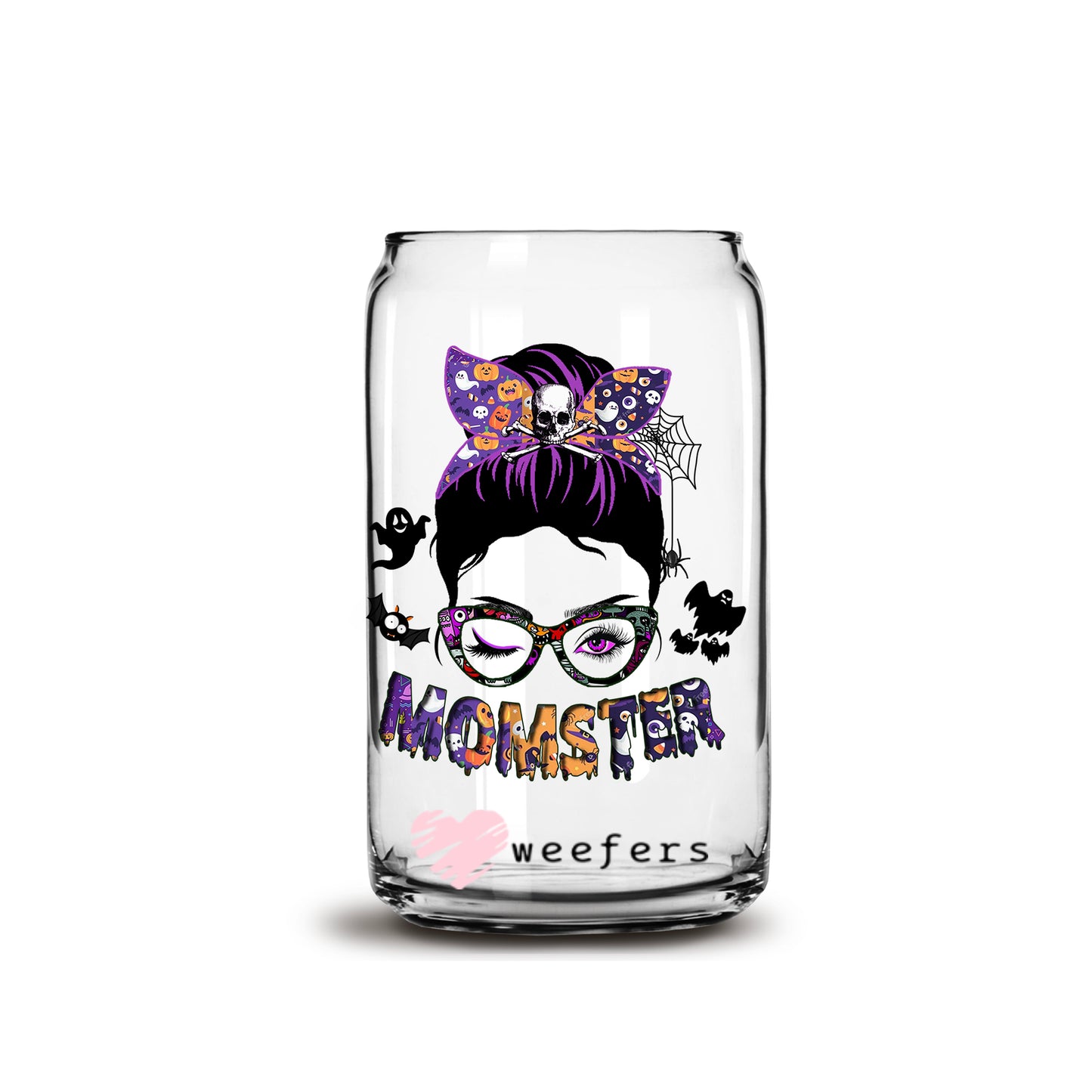 Momster Mom Halloween 16oz Libbey Glass Can UV DTF or Sublimation Wrap - Decal - Weefers