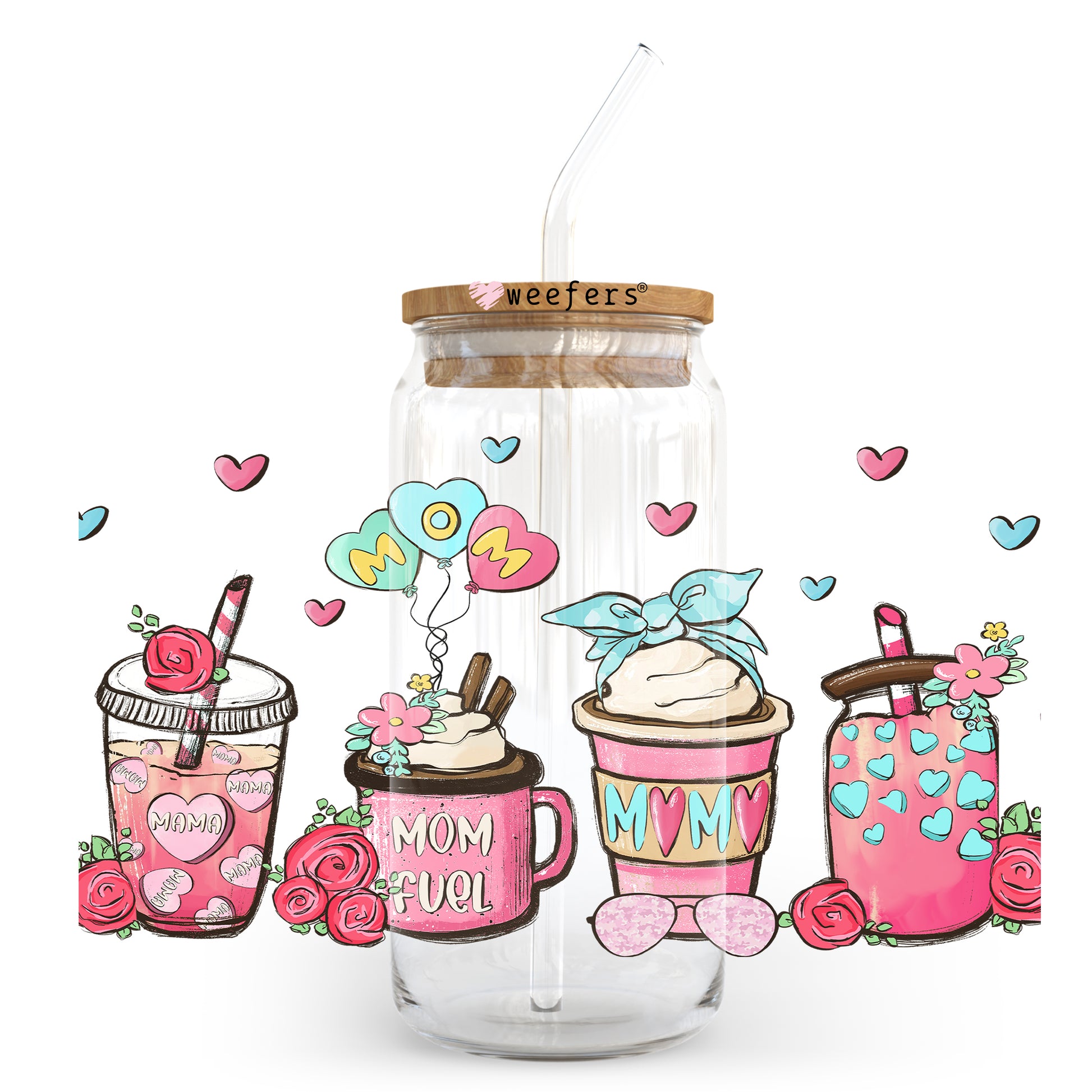 Pink Mom Fuel Coffee Latte 20oz Libbey Glass Can, 34oz Hip Sip, 40oz Tumbler UV DTF or Sublimation Decal Transfer - Weefers