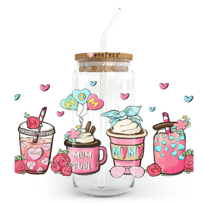 Pink Mom Fuel Coffee Latte 20oz Libbey Glass Can, 34oz Hip Sip, 40oz Tumbler UV DTF or Sublimation Decal Transfer - Weefers