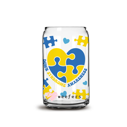 Down Syndrome Puzzle Pieces 16oz Libbey Glass Can UV DTF or Sublimation Wrap - Decal - Weefers