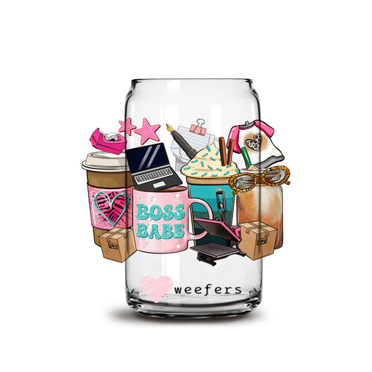Boss Babe Coffee Latte 16oz Libbey Glass Can UV DTF or Sublimation Wrap - Decal Weefers
