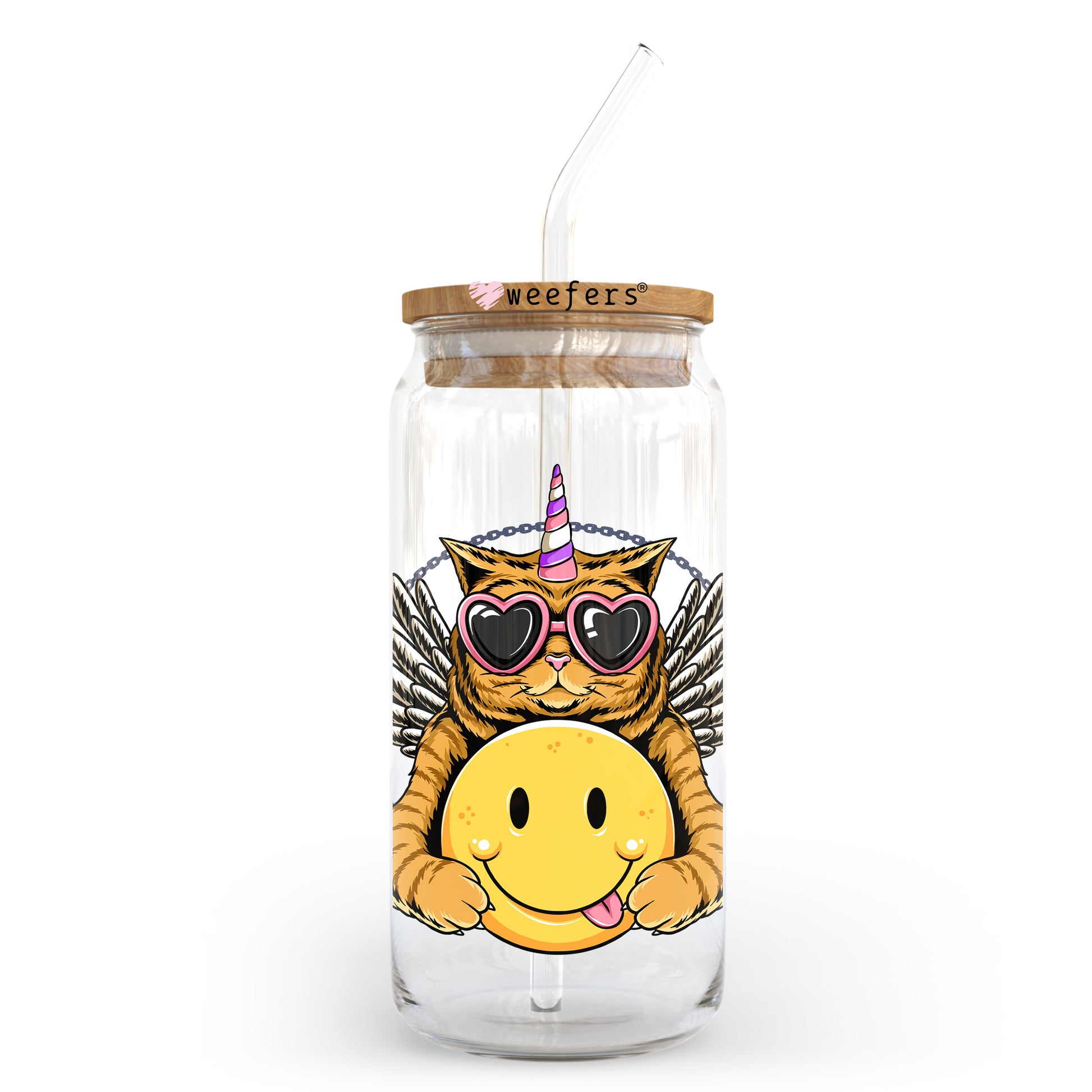 Cool Cat Smile Face 20oz Libbey Glass Can UV DTF or Sublimation Wrap - Decal Transfer - Weefers