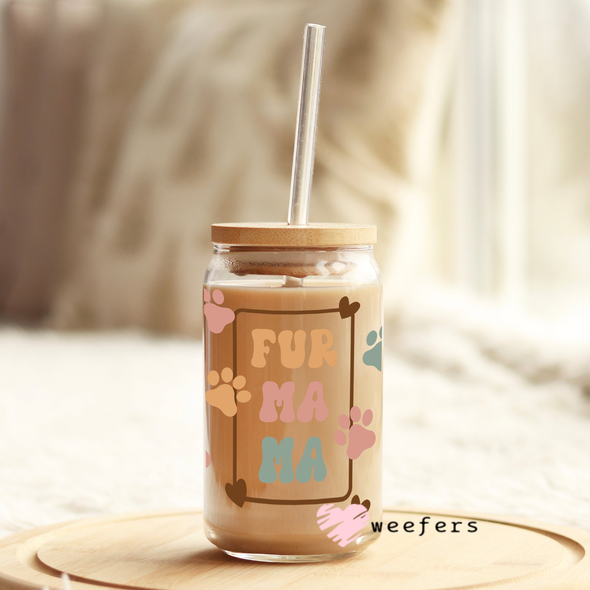 Fur Mom Retro 16oz Libbey Glass Can UV DTF or Sublimation Wrap - Decal - Weefers