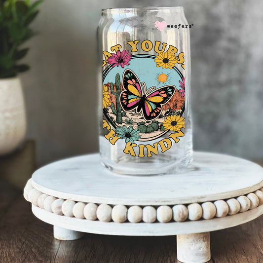 Treat Yourself with Kindness 16oz Libbey Glass Can UV DTF or Sublimation Cup Wrap - Decal Transfer Weefers
