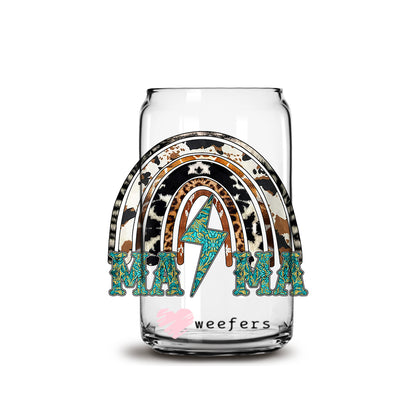 Mama Rainbow Lightening Cheetah 16oz Libbey Glass Can UV DTF or Sublimation Wrap - Decal - Weefers