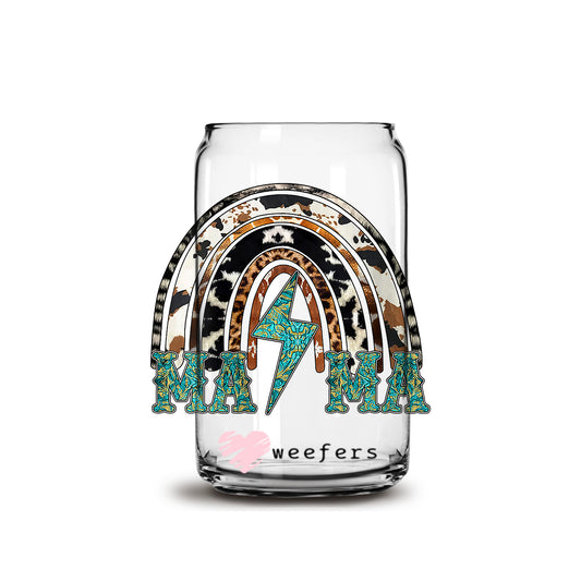 Mama Rainbow Lightening Cheetah 16oz Libbey Glass Can UV DTF or Sublimation Wrap - Decal - Weefers