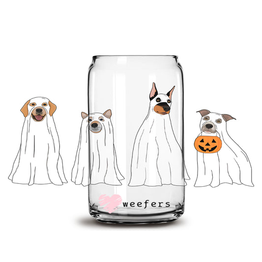 Dog Friends Ghosts Halloween 16oz Libbey Glass Can UV DTF or Sublimation Wrap - Decal - Weefers