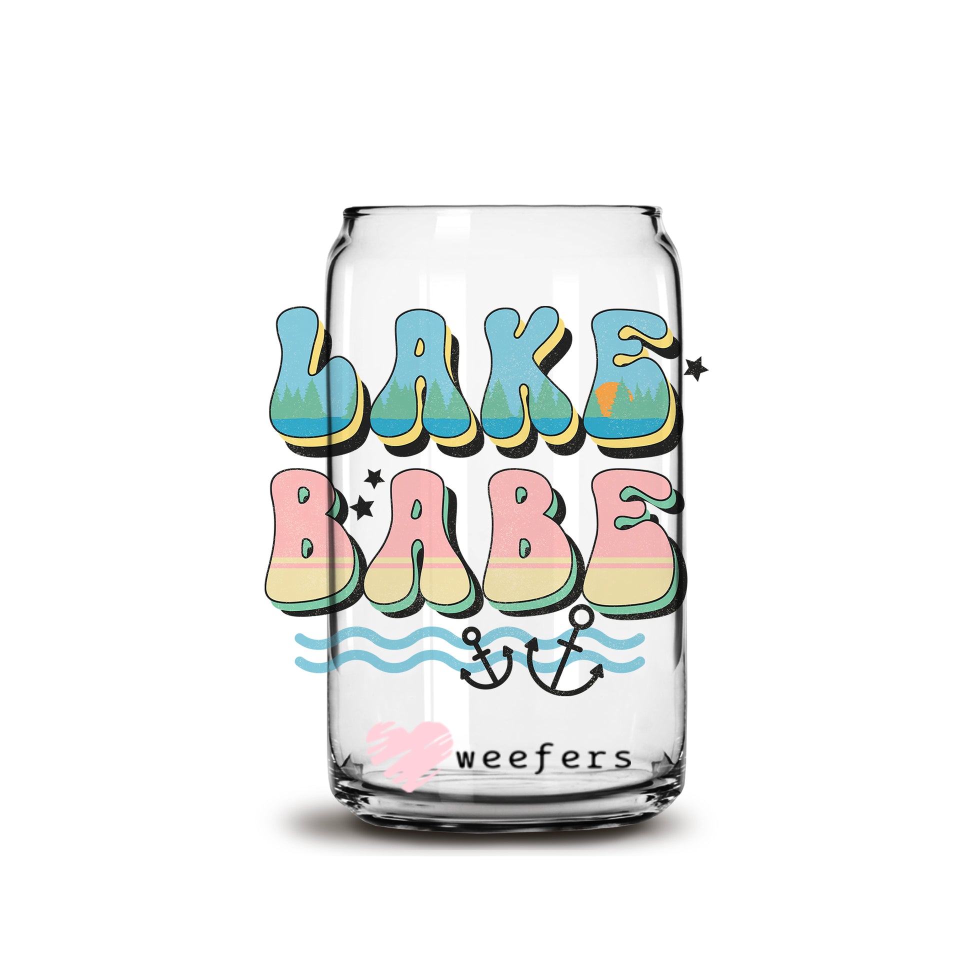 Retro Lake Babe 16oz Libbey Glass Can UV DTF or Sublimation Wrap - Decal - Weefers