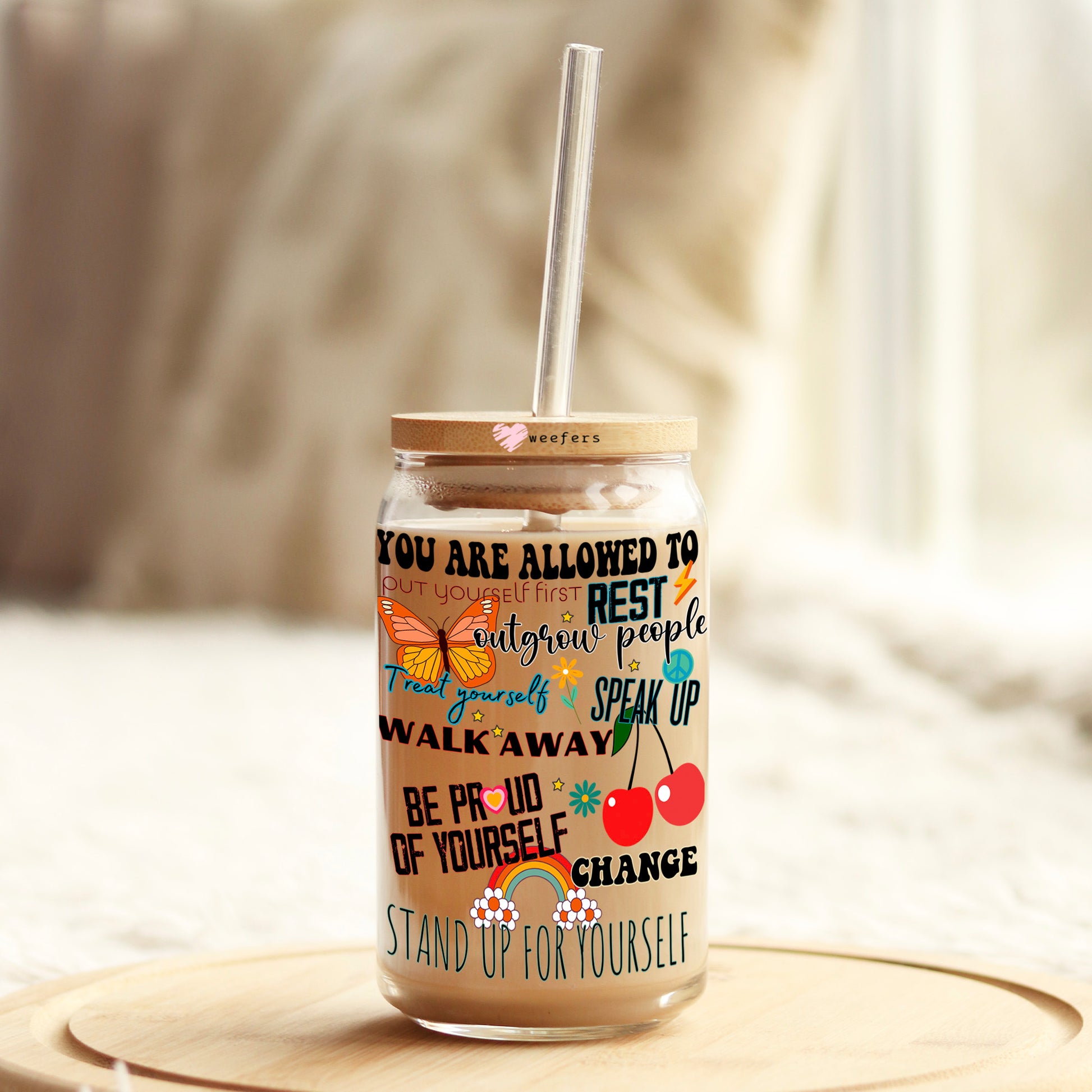 You Are Allowed to Put yourself First 16oz Libbey Glass Can UV DTF or Sublimation Wrap - Decal - Weefers